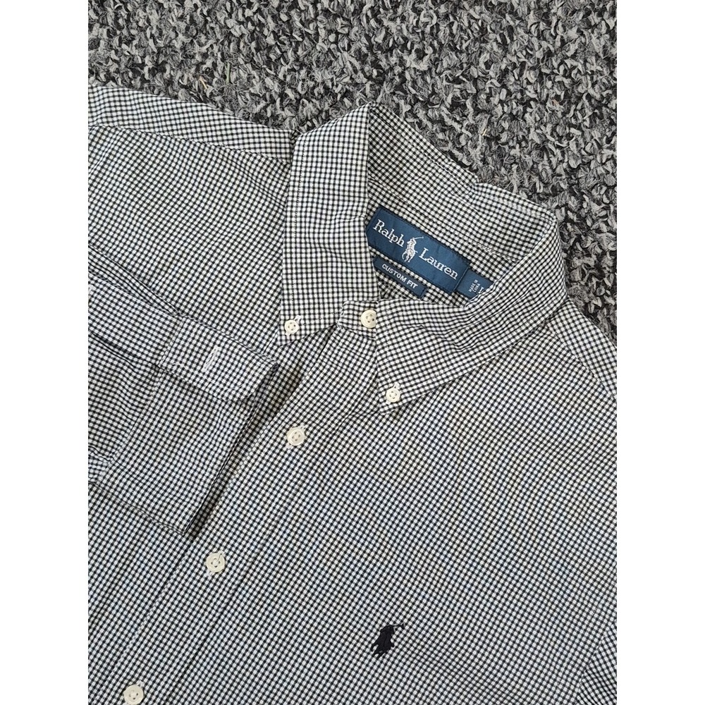 Ralph Lauren Custom Fit Button Down Long Sleeve‎ Mens Large Black Gingham Check